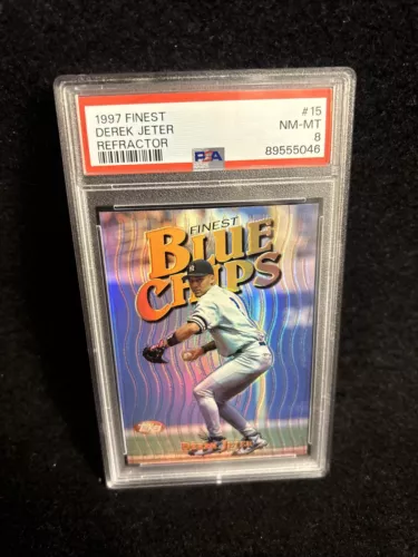 PSA 8 1997 FINEST REFRACTOR DEREK JETER BLUE CHIPS TOUGH RARE