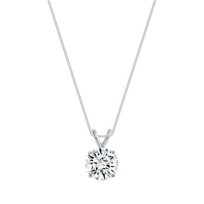 2 kt runder im Labor hergestellter gewachsener Diamant echter massiver 14 K Weißgold Anhänger Halskette