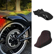 Red Line Solo Driver Rider Seat + Rear Short Fender w/ Turn Signal LED Light Kit