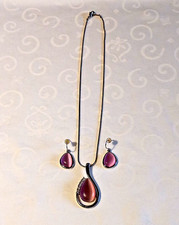 Modeschmuck Bijou Brigitte Set schöne Halskette & Ohrhänger Katzenauge Neu