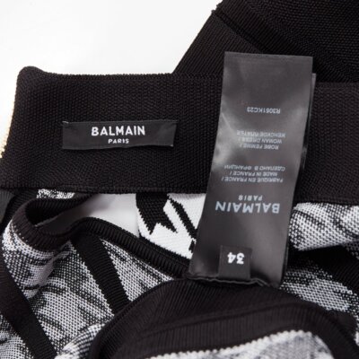 BALMAIN 2023 black white houndstooth gold lion button halter