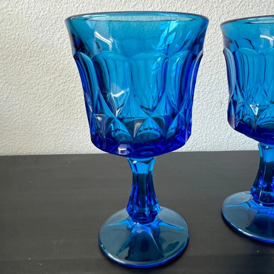 Noritake Perspective Blue Water Goblet Wine Glass Set of 4 Vintage 1970s - Image 2 of 4