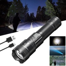 QuadCore LED Flashlight With Battery,Type-C Charging,Zoom Floodlight For Outdoor