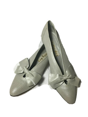 Dolly Duz Vintage Women's Leather Heather Gray Shoes Mesh Upper w/ Bow Sz 8/M