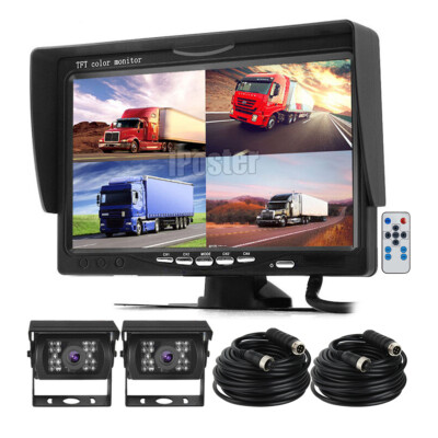 7'' QUAD MONITOR SCREEN REAR VIEW BACKUP CCD CAMERA SYSTEM FOR BUS TRUCK RV VAN