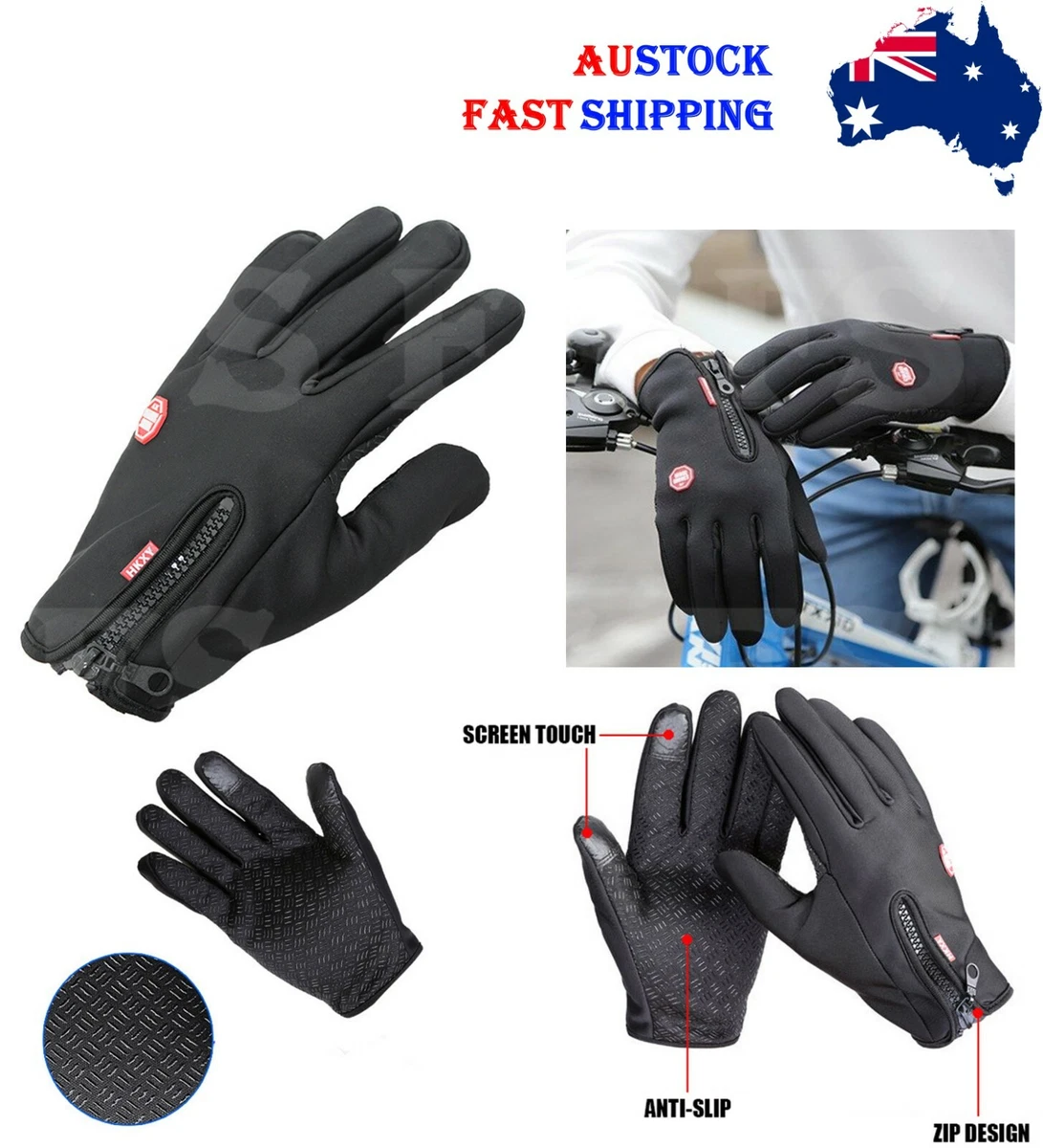 Bike Cycling Gloves Touch Screen Warm Waterproof Unisex Full Finger Winter Sport