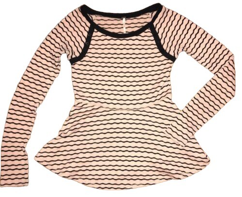 Free People Pink Black Striped Sweater Top Barbiecore Peplum Hem - Main Image