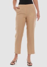 Kasper Women's Beige Sesame Linen-Blend Elastic-Back Straight-Leg Pants Size 12