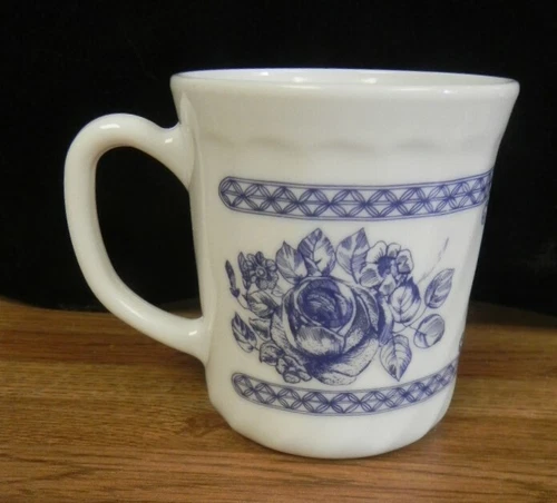 Arcopal Honorine COFFEE TEA Mug Cup White with Blue Rose Design..BLUE ROSE MUG