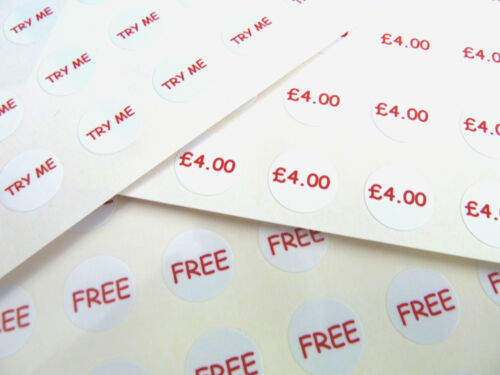 Small Circular Price, Pricing Retail Labels, Red Print onto White Stickers - Afbeelding 1 van 21