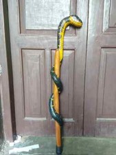 Hand-Carved Cobra Snake Wooden Walking Stick Bold, Unique, and Handmade