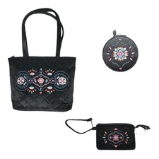 Set Of 3 Vera Bradley Small Tote, Keepsake Case, Wristlet Winter Ornament Velvet