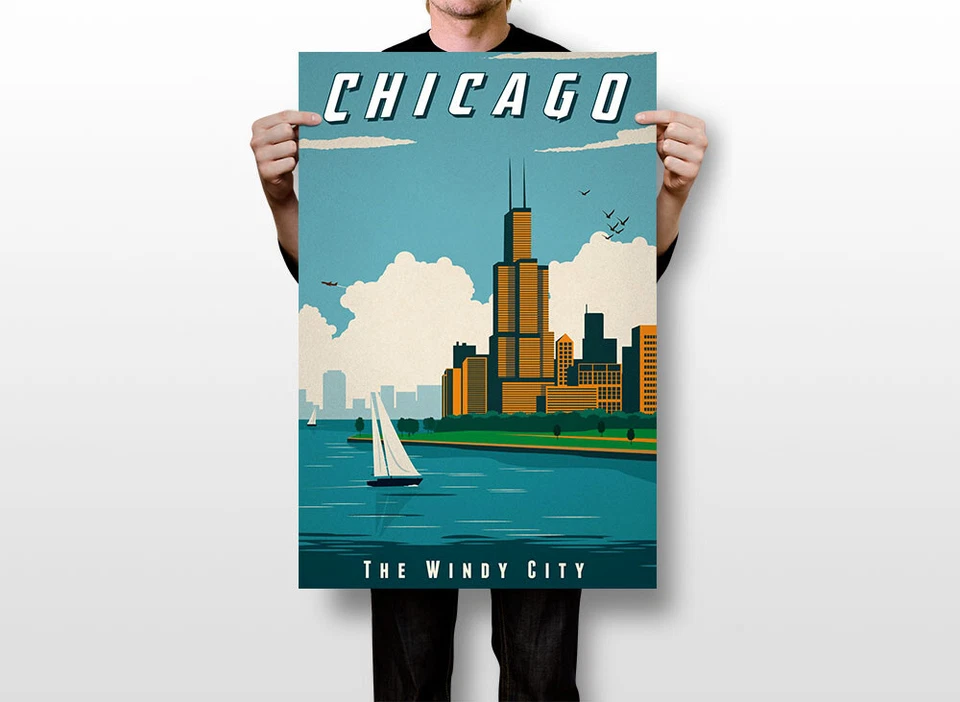 Чикаго город пейзаж винтажный путешествий картина стены искусства домашнего декора - плакат 20 x 30 - Изображение 3 из 3