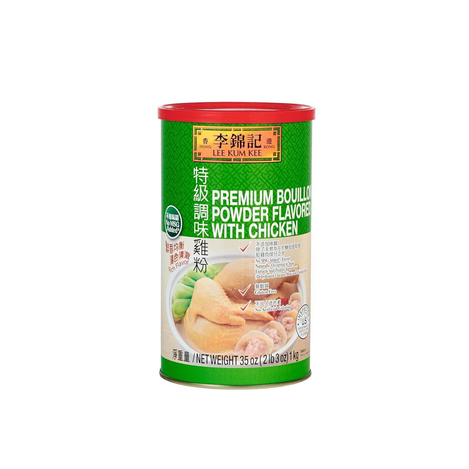 Порошковый бульон Lee Kum Kee Premium со вкусом курицы (35 унций - 1 упаковка), без добавок