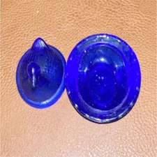 Blue Glass Duck Shaped Open Salt Dish with Lid, Animal Theme