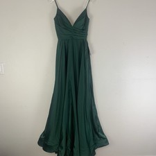 La Femme Dress 28607 Plunge Sleeveless Gown 4 Emerald Pleated Drape Formal
