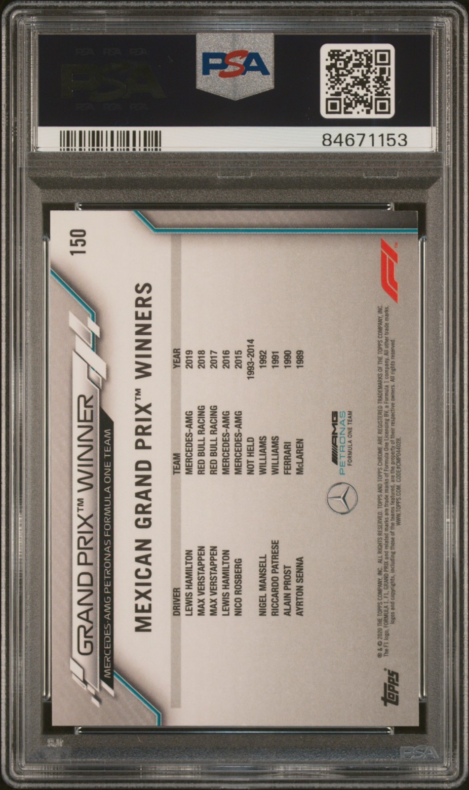 Lewis Hamilton Gold Refractor 70th Anniversary, 2020 Topps Chrome F1 #150, PSA 9 view 2