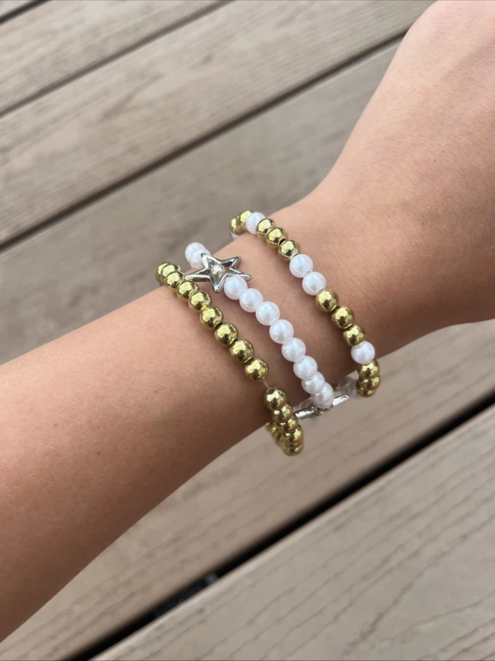 3 pack bracelets for sale , size medium, gold, white, pearl! - Image 2 of 4