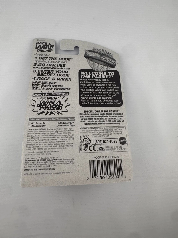 Coche de metal fundido a presión Hot Wheels Saleen S7 2002 primeras ediciones escala 1:64 Foto 2 de 2