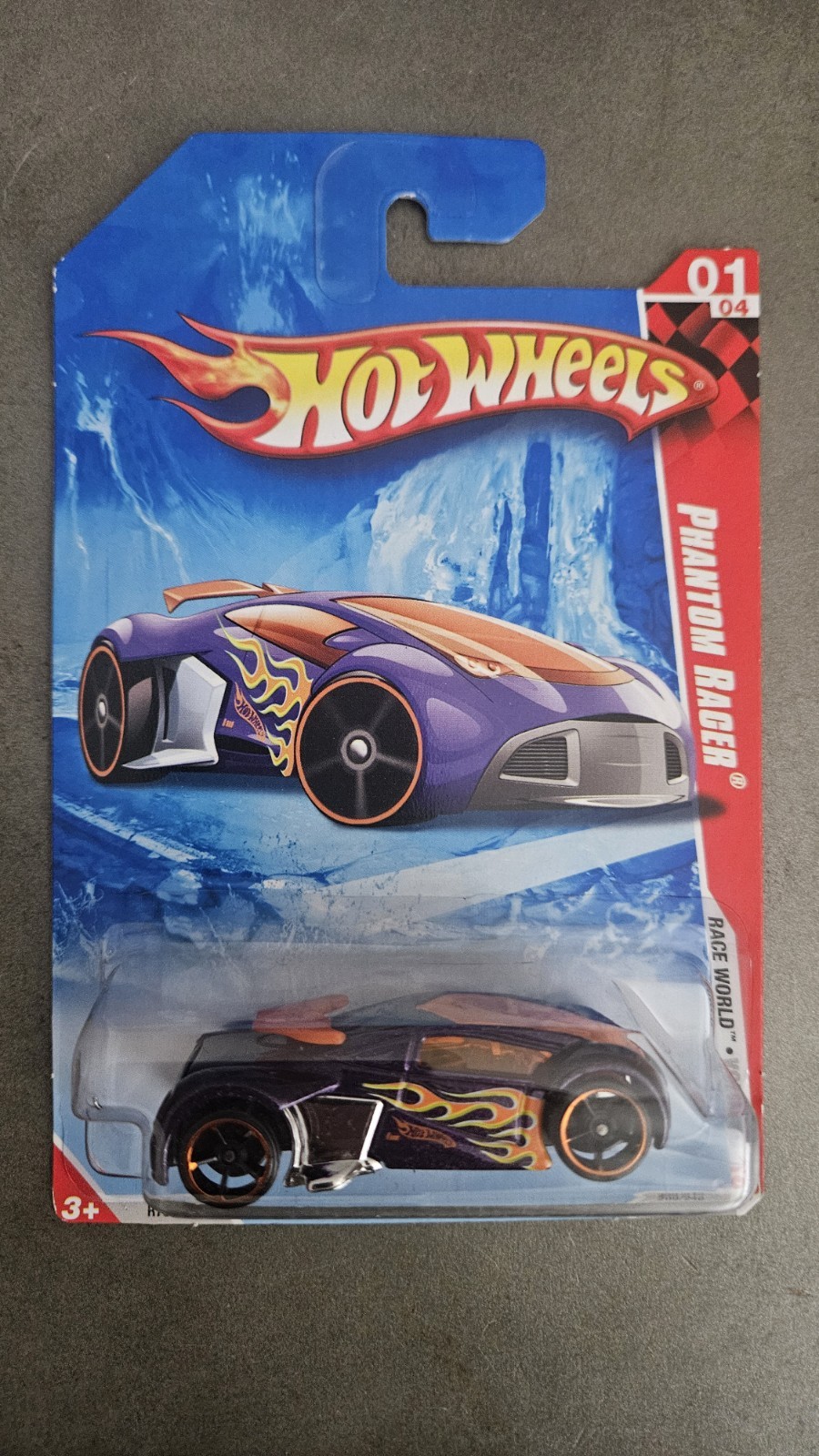 2010 Hot Wheels Race World Phantom Racer Purple w/Flames