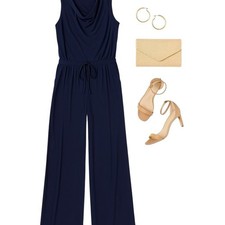Vince Camuto Navy ITY Cowl Neck Wide Leg Sleeveless Chic Jumpsuit Small in EUC