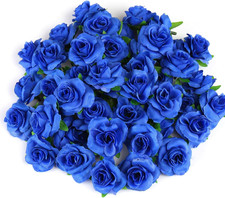 50pcs Royal Blue Roses Artificial Flowers Bulk, 1.6" Small Silk Fake Roses Flowe