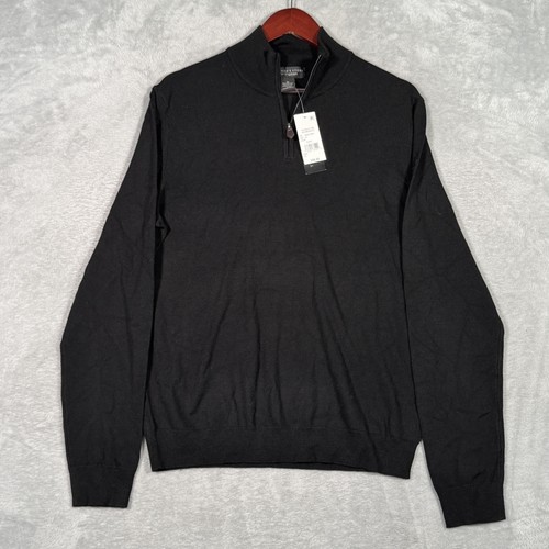 The Men's Store Bloomingdale's Sweater Mens M Black Merino Wool 1/4 Zip Pullover