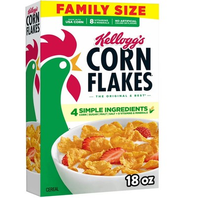 Kellogg's Corn Flakes Breakfast Cereal, 8 Vitamins and Minerals, Family Size, 18