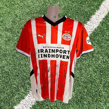 Kader mehrfach signiertes PSV Eindhoven 2024-25 Champions Fußballtrikot Echtheitszertifikat ***