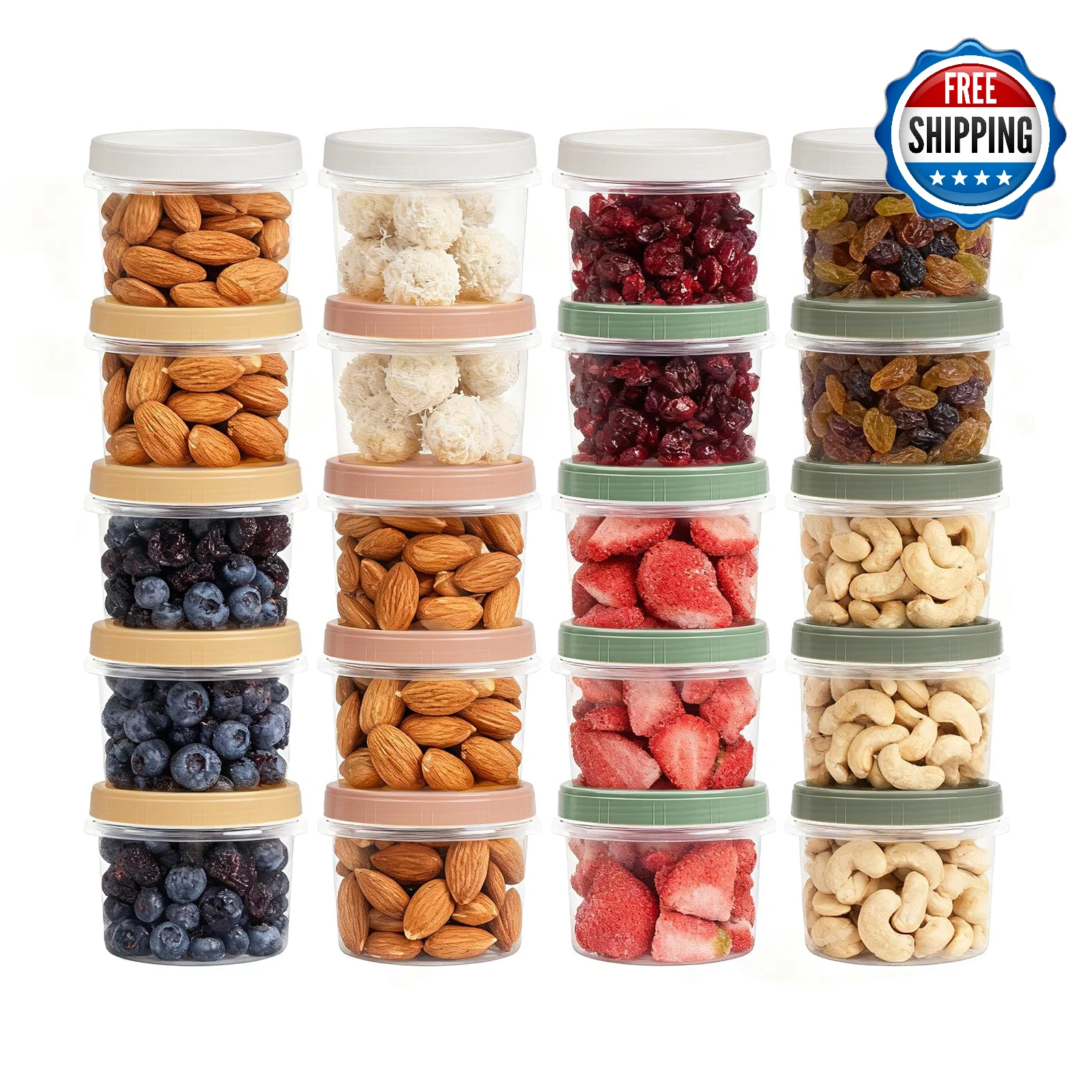 Annaklin 16oz (2 Cup) Screw Top Food Storage Containers - 20 Pack Multicolor Lid