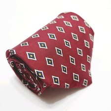 XMI Necktie Red Geometric Pattern Men's Silk Neck Tie Repp Fabric 61x3.75"