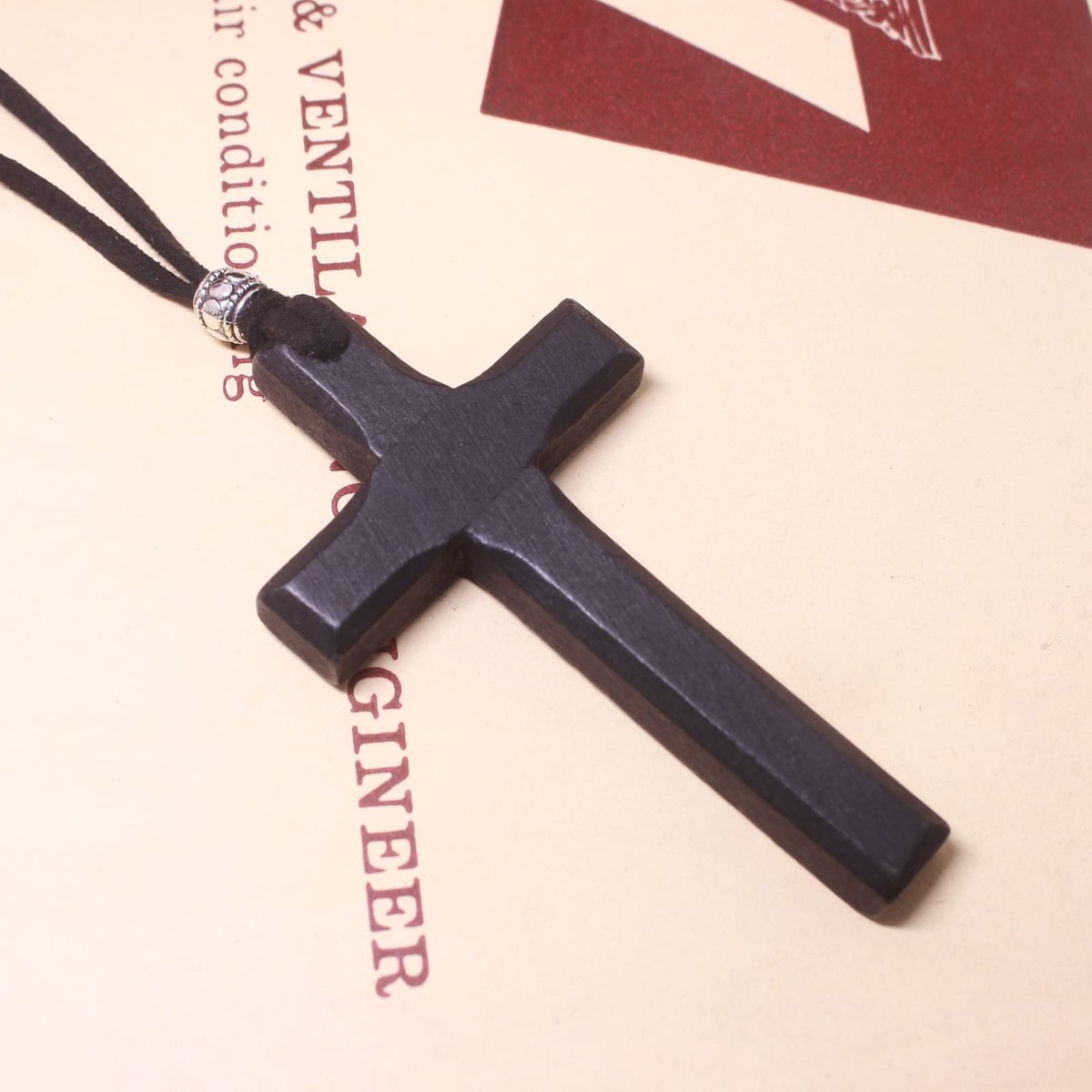 Natural Wooden Cross Pendant Necklace Religious Jewelry for Men