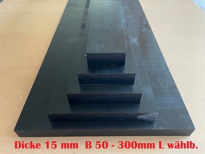 POM Platte Zuschnitt Dicke 15 mm  Leiste Stab  B + L wählbar SCHWARZ Kunststoff
