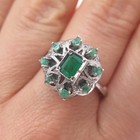 925 Sterling Silver Antique Art Deco Real Multi-Cut Emerald Ring Size 6.5