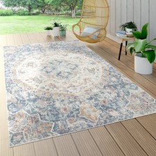 In- & Outdoor-Teppich Für Balkon Terrasse, Kurzflor Mit Orient-Muster In Blau