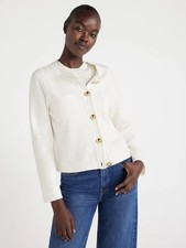 NWT Free Assembly Womens Long Sleeve White Gold Cardigan Sweater Pockets Size M