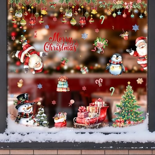 9 Sheets Christmas Window Stickers - Festive Holiday Lights, Christmas Lights