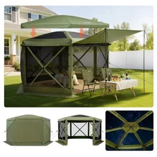 Pop up Gazebo Screen Tent,12x12 ft Large 6-Sided Camping Canopy Tent with Remova