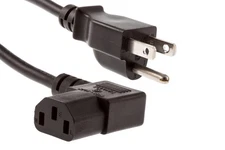 AC Power Cord, 5-15P to C13 Right Angle, 18 AWG, 6' - Lifetime Warranty