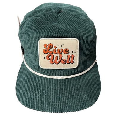 #ad Live Well Pukka Patch Logo Corduroy Snapback Hat Green Adjustable Cap Surf NWT $29.95