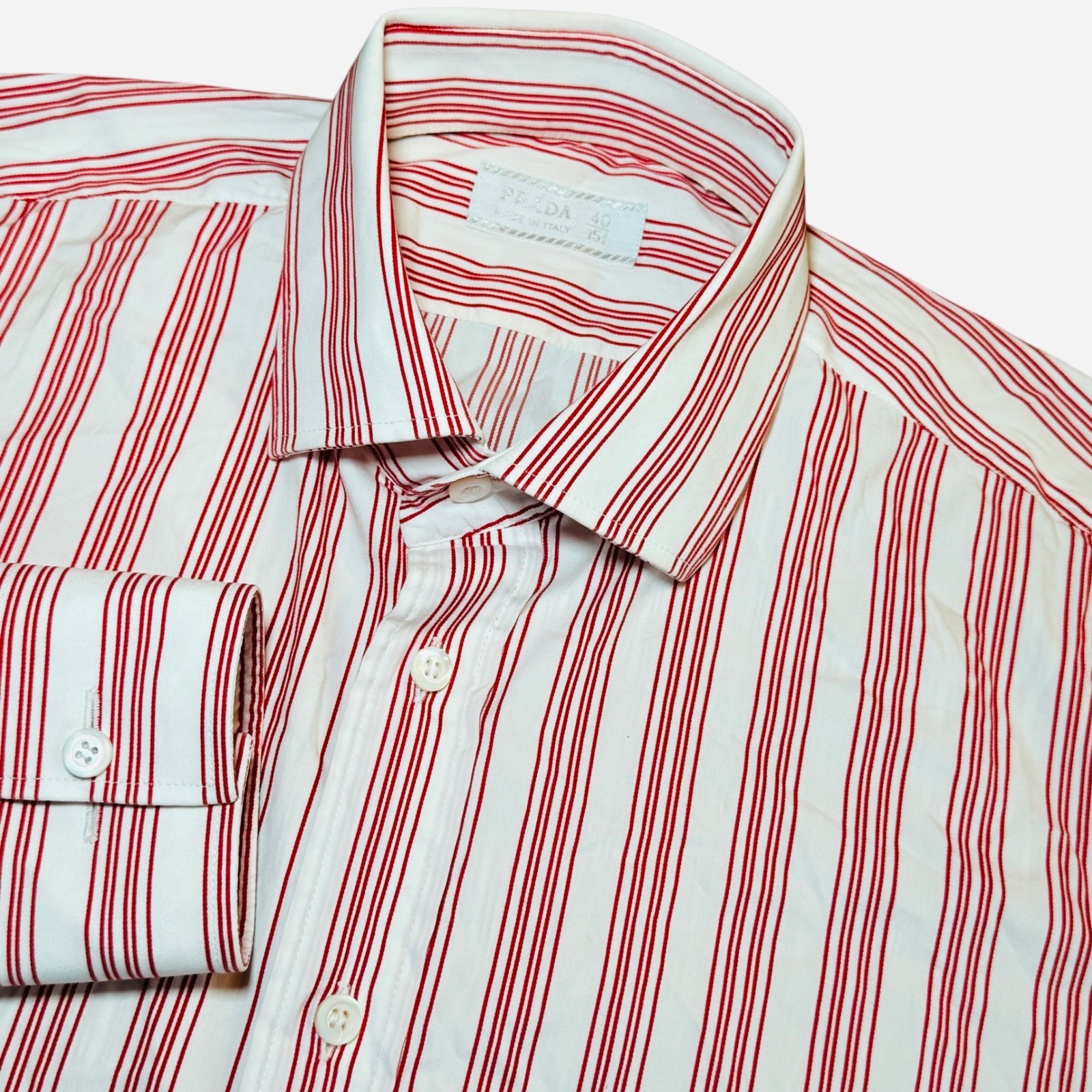 Prada Mens 40/15.75 Striped Stretch Cotton Button Down Dress Shirt Made In Italy