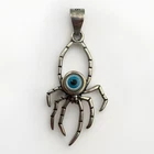 Sterling Silver 925 Blue Evil Eye Spider Shaped 30.38mm Pendant 1.1g