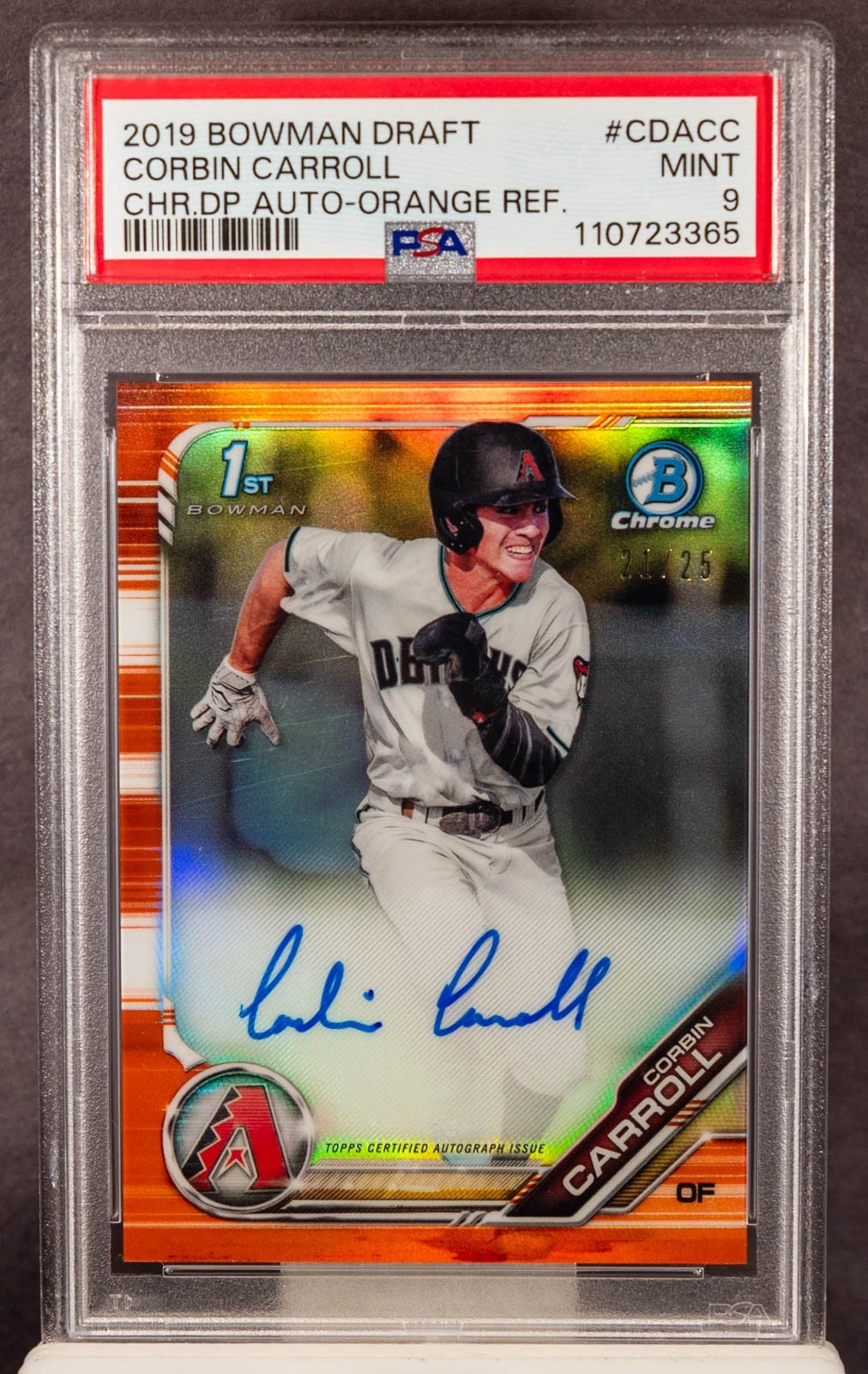 Corbin Carroll 2019 Bowman Chrome Draft Orange Refractor 1st RC AUTO /25 PSA 9