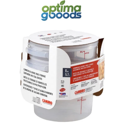 Cambro 6 Qt Round Food Storage Containers with Lids - 2 Pack Translucent.