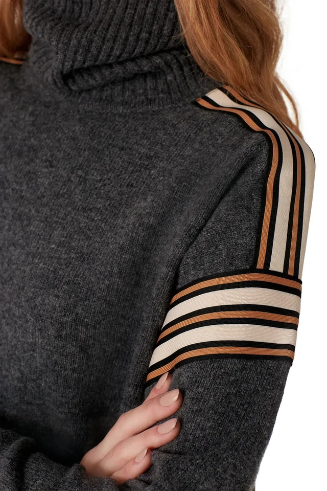 SANDRO Women's Wynn Striped Trim Turtleneck Sweater jumper Grey Size 2 medium - Image 4 of 4