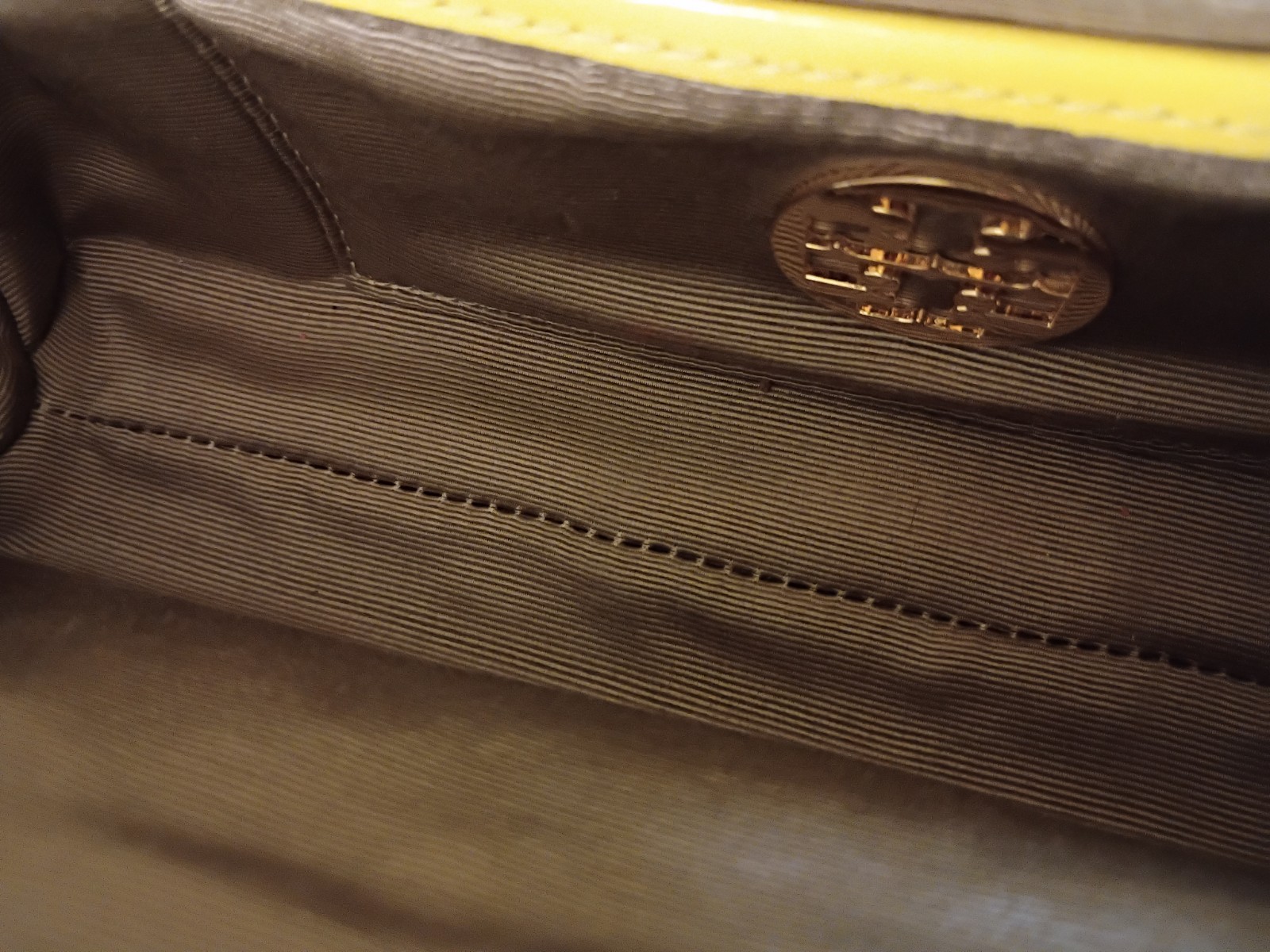 Tory Burch Rattan Clutch. Yellow Patent Leather.