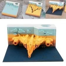 3D Time Piece Calendar, Tear-Away Notepad Creative 3D Memo Artsy Blue-Yellow