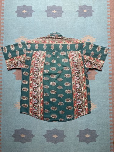 Vintage Kurzarm Hemd mit Knöpfen Allover Print Paisley gestreift Baumwolle Medium - Bild 5 von 7