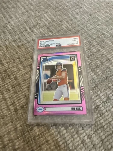 2024 Panini Donruss Rated Rookie Bo Nix #369 Optic Preview Pink Prizm (RC) PSA 9