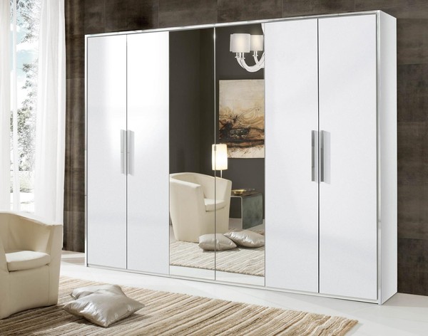 Kleiderschrank Spiegel Schlafzimmer SchräNke Schrank Schrankwand 6 TüRen Holz-image